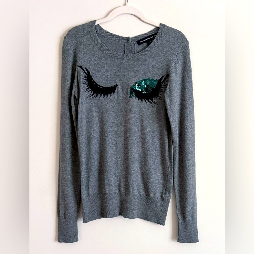 French Connection Sweater Sequin Eye Lash Design Size XS